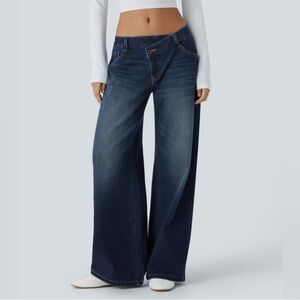HALARA Dark Blue Asymmetrical Wide Leg jeans